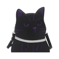 Lindo bolso bandolera de gato negro con bordado morado para Halloween y uso diario - Morado