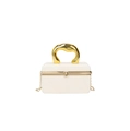 Detail van de witte acryl doostas met een uniek sculpturaal gouden metalen handvat - Wit