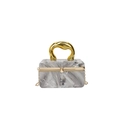 Detailed view of marble acrylic bag with a unique gold metal handle and chain strap - Gray