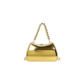 Elegant gold mirrored evening clutch with beaded top handle and metal chain strap - Gold