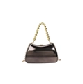 Detail of mirrored electroplated acrylic evening bag with gold bead handle and chain strap - Gunmetal