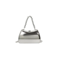 Detail of silver mirror acrylic evening bag with oversized beaded handle and chain strap - Silver