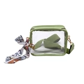 Green PVC transparent crossbody bag with leather trim and floral silk scarf accessory - Green