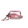 Pink transparent PVC jelly crossbody bag with wide shoulder strap and floral scarf - Pink