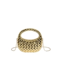 Goldene Acryl-Abendtasche in Halbmondform mit Metallstruktur und eleganter Kettenschulter - Gold