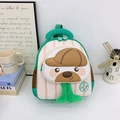 Cute mint green and beige striped children backpack with cartoon dog and 23 badge - Green