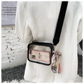 Sac bandoulière en PVC transparent avec bordure noire et foulard coloré - Noir