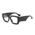 Modern black oversized geometric eyeglasses with retro square frames for women - Glossy Black Frame