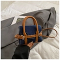 Mini navy denim crossbody bag with brown leather straps and vintage buckle design - Blue