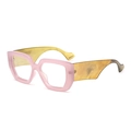 Modern oversized geometric glasses frame in pale pink and amber yellow tortoiseshell - Pink Frame Amber Temples