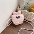 Minibolso bandolera rosa para niña con bordado de lazo y encaje blanco - Talla única / Rosa