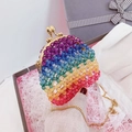 Borsa di perline in acrilico arcobaleno con chiusura a cuore d'oro e catena metallica - Colorato
