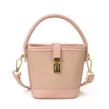 Mini candy pink bucket bag with gold hardware and litchi texture for women and kids - Pink