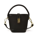 Mini black bucket bag in lychee pattern leather with gold hardware and top handle - Black