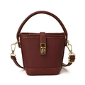 Mini bucket bag in burgundy leather texture with golden hardware and chain strap - Burgundy