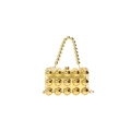 Macro view of golden eggshell evening bag with 3D metallic beads and beaded handle - Gold