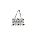 Detailed view of a silver acrylic evening clutch with 3D studs and metallic bead handle - Silver