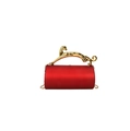 Detail of red satin evening bag with a gold leopard handle and sparkling rhinestones - Red