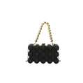 Detail of black acrylic evening clutch featuring 3D spherical texture and gold chain - Black