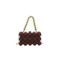 Detail of dark brown eggshell clutch with bubble texture and gold bead handle - Brown
