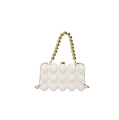 Detailed view of white acrylic clutch with gold bead handle and 3D spherical texture - White