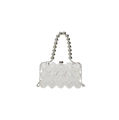 Macro shot of transparent bubble acrylic clutch bag with silver bead handle and metal chain - Clear