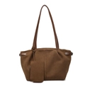 Bolso tote marrón de ante minimalista con correas ajustables y estuche a juego - Marrón