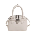 Stijlvolle beige handtas van leer met metalen slot en een verstelbare schouderriem - Wit