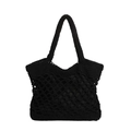 Detaillierte Nahaufnahme einer schwarzen handgewebten Baumwolltasche mit Mesh-Design - Schwarz