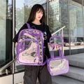 Outdoor shot of 3-piece purple transparent PVC backpack set for fitness and travel - Three-Piece Set / Purple