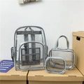 Three-piece transparent PVC backpack set with gray trim for fitness and travel - Three-Piece Set / Gray