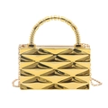 Golden acrylic evening box bag with geometric faceted design and beaded top handle - Style 2 Gold