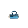 Close-up of metallic blue cylindrical mini evening bag with shiny electroplated finish - Blue