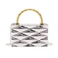 Silver geometric acrylic evening bag with gold beaded handle and chain strap - Style 2 Silver