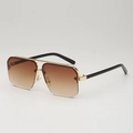 Square gold metal aviator sunglasses with brown gradient lenses in a 45-degree side view - Gradient Brown