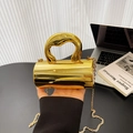 Mini bolso de noche cilíndrico dorado con asa escultural y elegante correa de cadena - Dorado