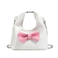 Mini borsa a tracolla bianca per bambine con fiocco in pelle rosa e catena argento - Bianco (Con Fiocco Rosa)