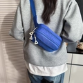 Blue nylon kids waist bag with three zipper pockets and white triangle pullers - Royal Blue