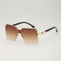Modern oversized semi-rimless sunglasses with gold geometric frames and brown gradient lenses - Gradient Tea