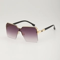 Fashionable oversized geometric sunglasses with gradient purple lenses and gold metal trim - Double Grey Lenses