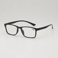 Black rectangular full-frame reading glasses with +1.00 strength and textured temples - Black