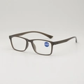 Translucent grey rectangle reading glasses with woven texture temples and blue light filter - Gray