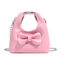 Borsa a tracolla rosa da bambina in pelle PU con fiocco dolce e catena d'argento - Rosa