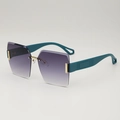 Frameless oversized sunglasses with purple gradient lenses and teal widened temples - D04 Z-2 / Blue Temple Double Gray Lens