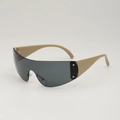Y2K zonnebril voor kinderen met grijze lenzen en beige sportieve pootjes voor kids - Koffie Frame Grijze Lenzen