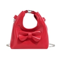 Mini borsa rossa da bambina con grande fiocco decorativo e catenina argentata - Rosso