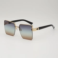Classic metal half-frame sunglasses with gradient lenses and gold square frames - E01 Y-3 / Gradient Grey Green Brown