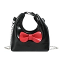 Mini borsa a tracolla per bambina in pelle PU nera con grande fiocco rosso in 3D - Nero (Con Fiocco Rosso)