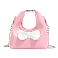 Pink candy-colored mini shoulder bag with large white bow for toddler girls - Pink & White (Pink Body White Bow)