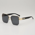 Fashion geometric polygon sunglasses with gold metal frame and dark grey lenses - All Grey
